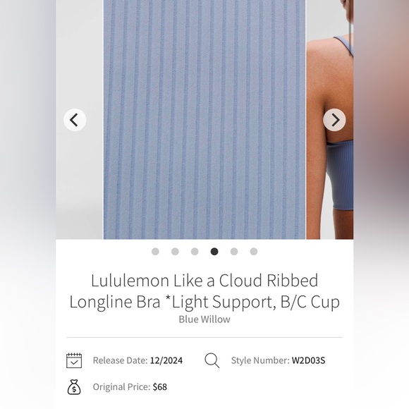 Lululemon Like a Cloud Ribbed Longline Bra *Light Support, size 14 B/C Cup - Picture 6 of 6